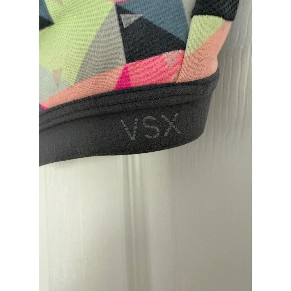 Victoria's Secret VSX Sport Front Zip Racerback Sports Bra Geometric 38DD